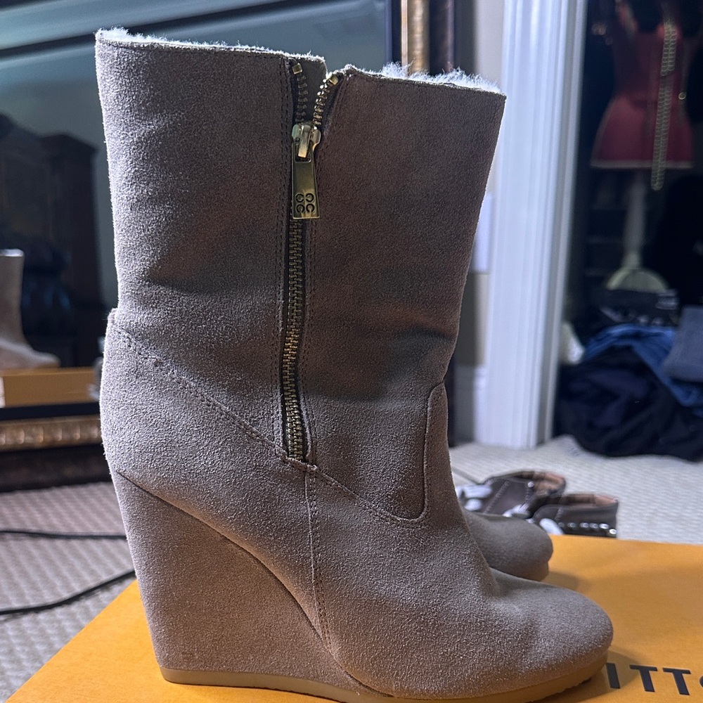 Coach Taupe Ankle Boots with Shearling Lining